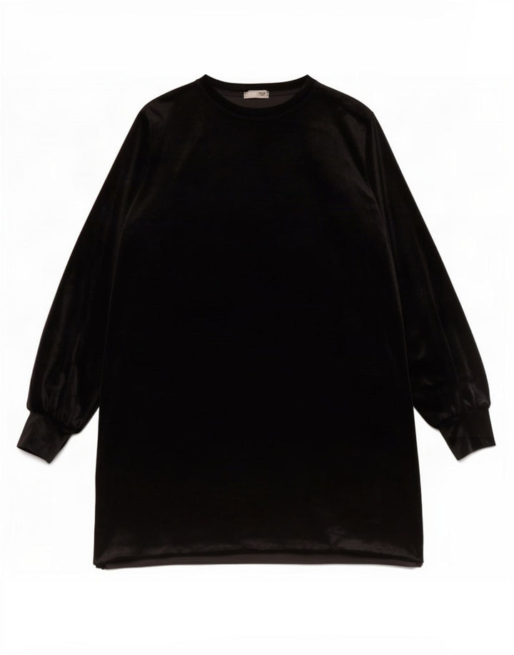 Vestido feminino Zara manga comprida, tamanho UK 16, grande, preto, poliéster