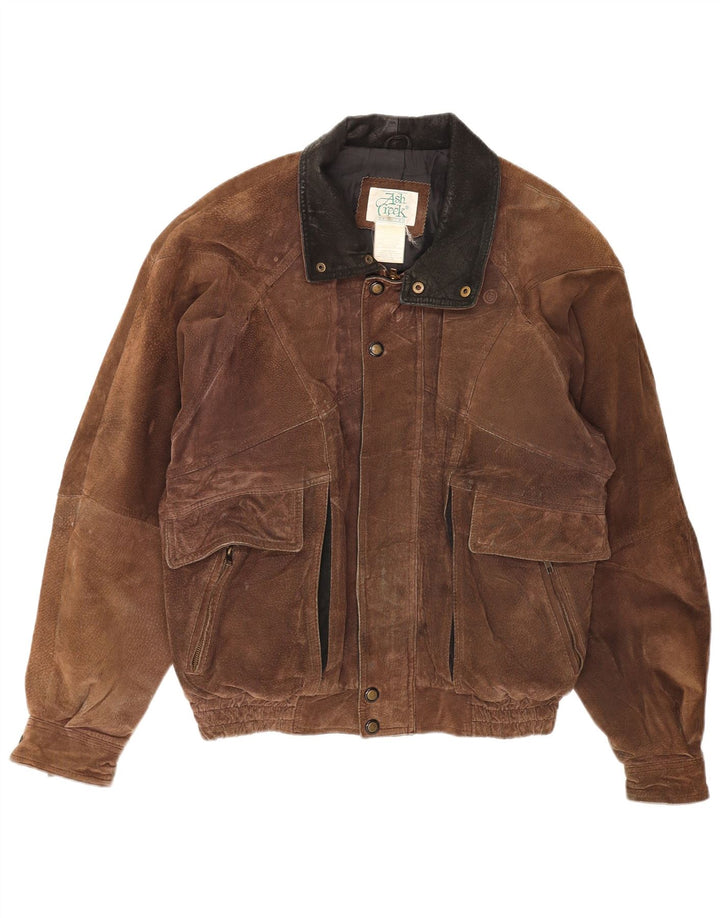 Jaqueta bomber masculina vintage de camurça Reino Unido 40 grande couro marrom