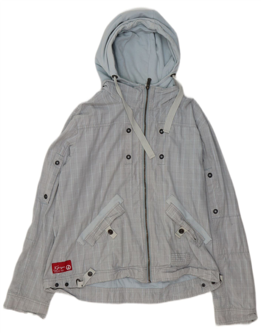 Jaqueta bomber feminina com capuz GIGA DX US 14 XL poliéster xadrez azul
