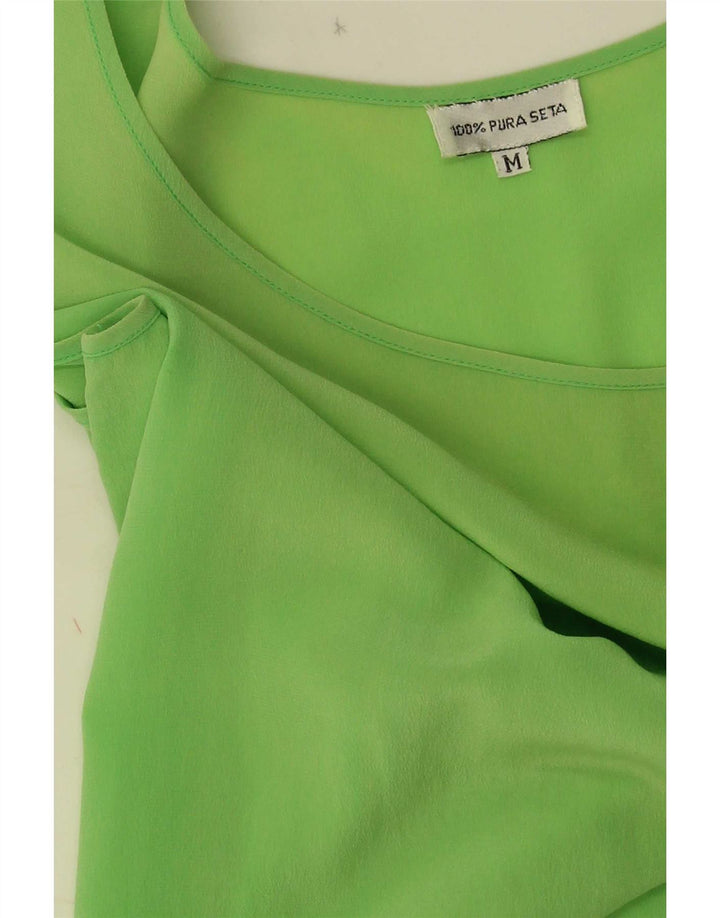 Blusa feminina vintage sem mangas Top UK 12 seda verde média