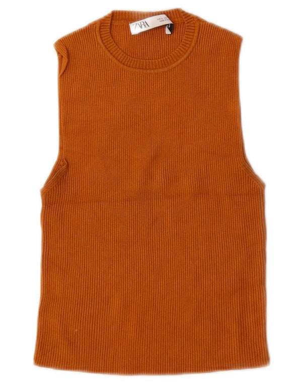 Zara Womens Crop Vest Top UK 8 Pequeno Laranja Viscose