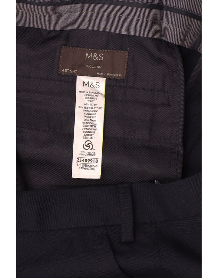 Calça masculina Marks & Spencer curta regular fit W46 L29 azul marinho