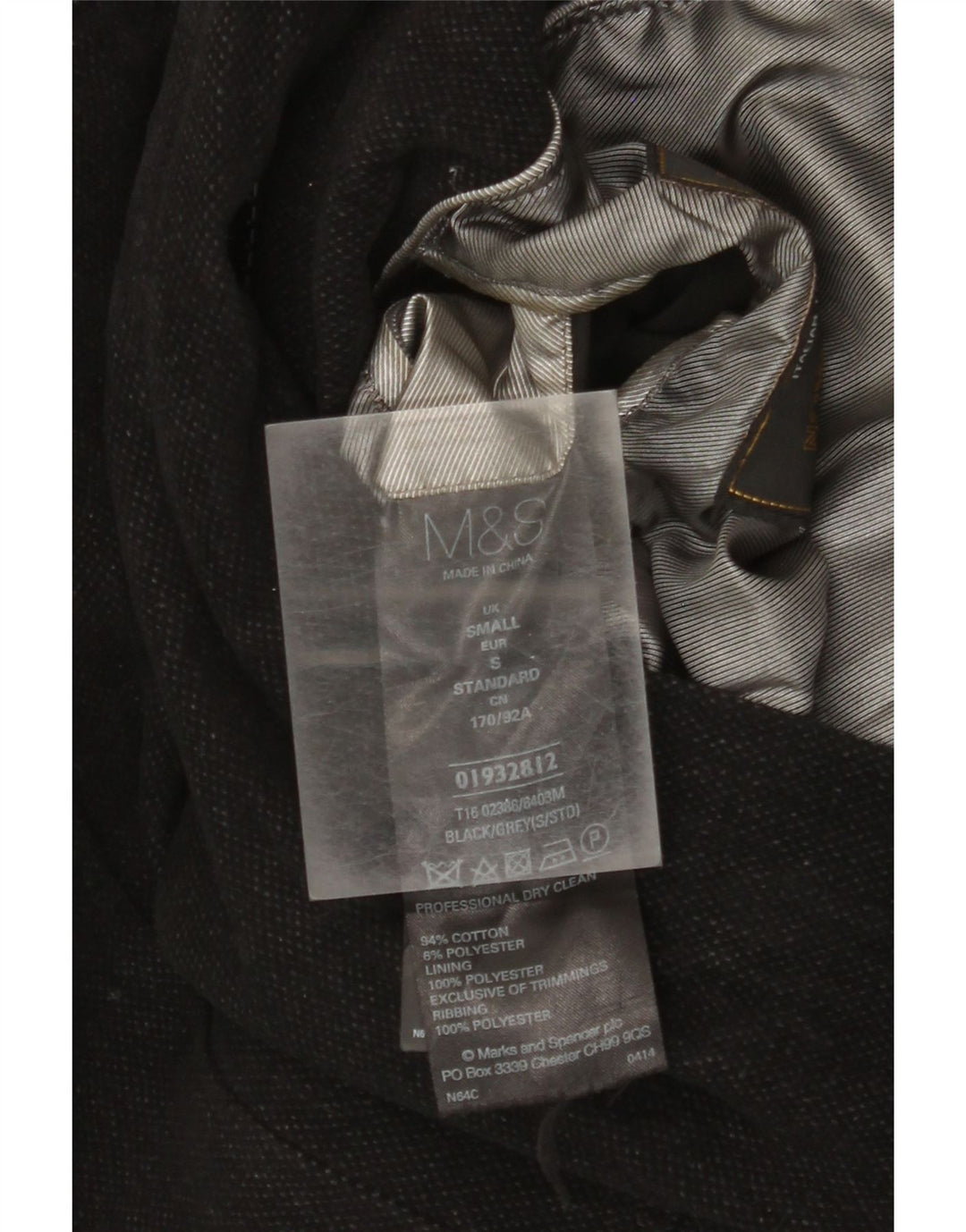 Jaqueta militar masculina Marks & Spencer Reino Unido 36 algodão preto pequeno