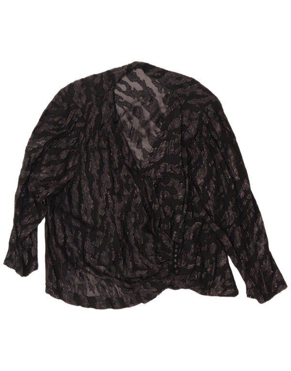 Blusa feminina vintage de manga comprida UK 14 grande estampa animal preta