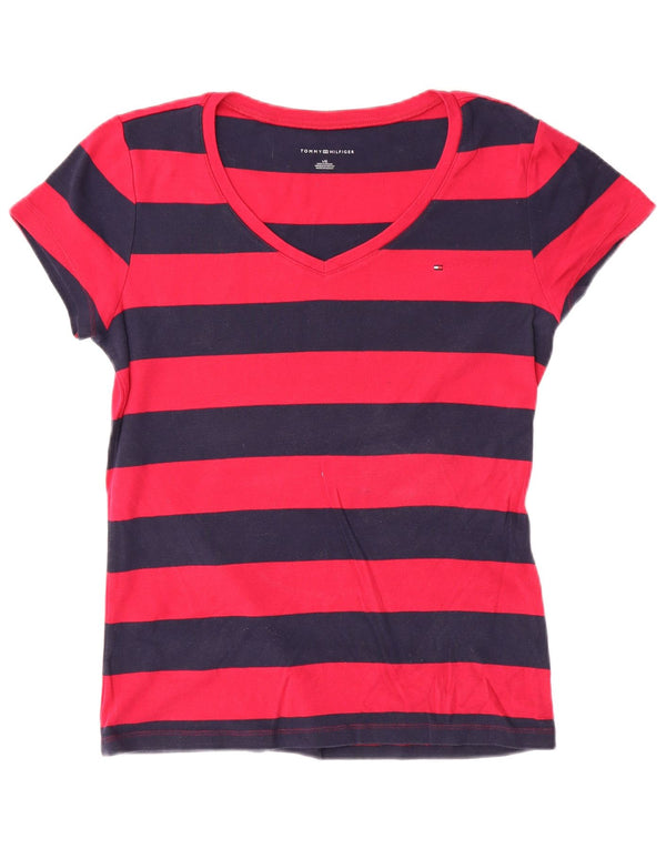 Camiseta feminina Tommy Hilfiger UK 14 grande algodão listrado azul marinho