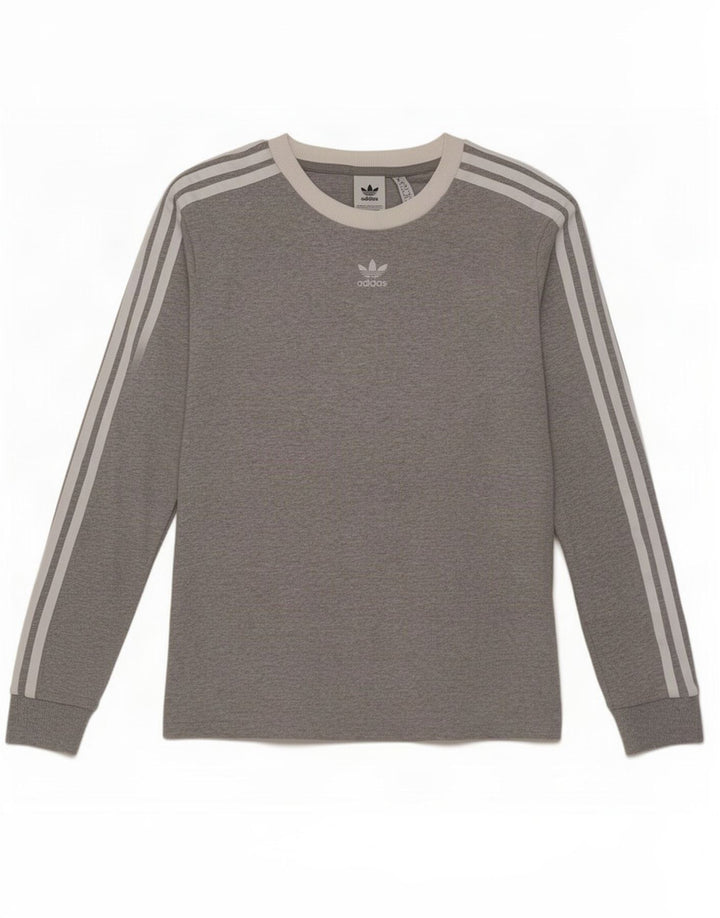 Top feminino Adidas manga comprida UK 10 pequeno algodão cinza