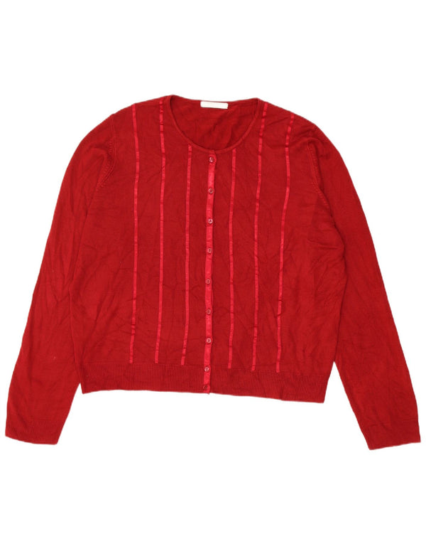 Suéter cardigã feminino Marks & Spencer Reino Unido 22 3XL acrílico listrado vermelho