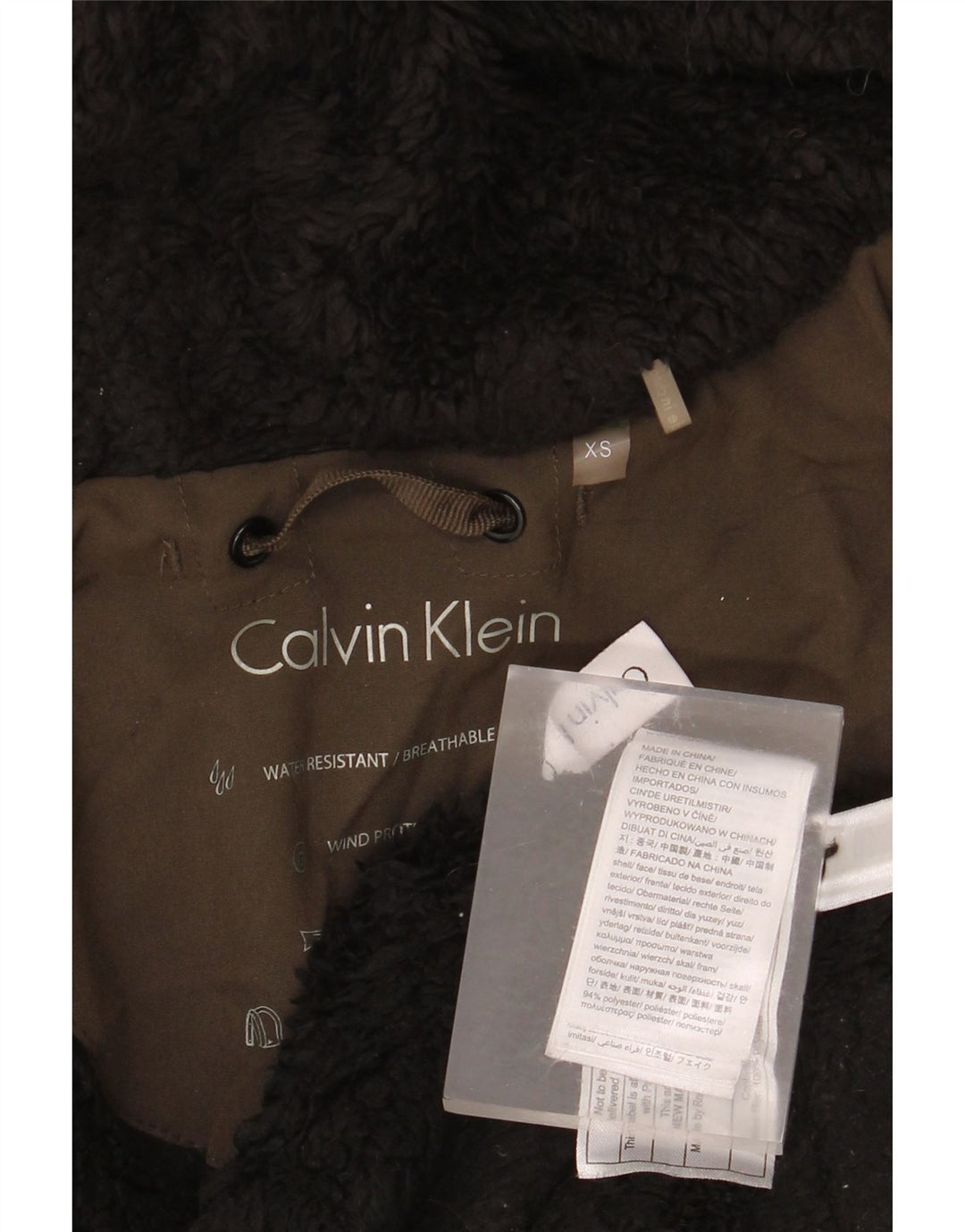 Jaqueta Parka Feminina com Capuz Oversized Calvin Klein UK 6 XS Poliéster Marrom