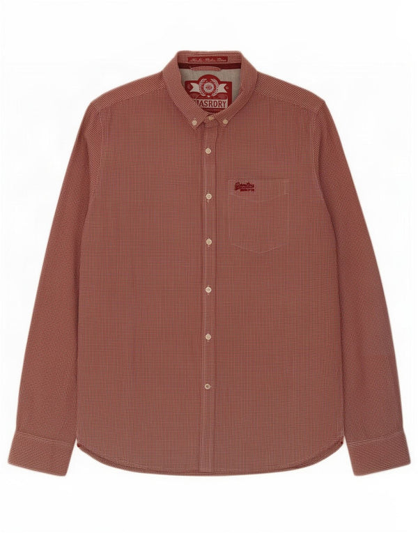 Camisa masculina Superdry grande algodão guingão vermelho