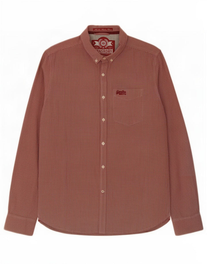 Camisa masculina Superdry grande algodão guingão vermelho