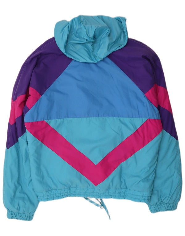 Jaqueta corta-vento masculina vintage com capuz UK 42 XL azul Colourblock poliamida