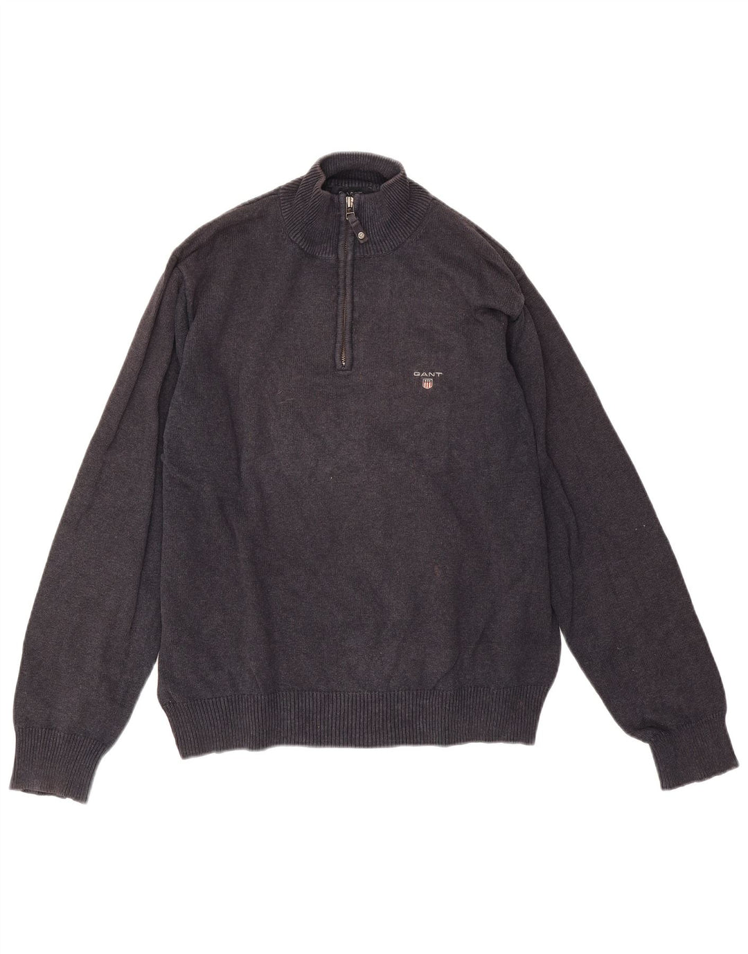 Suéter masculino Gant com zíper e gola alta, algodão manchado azul marinho médio