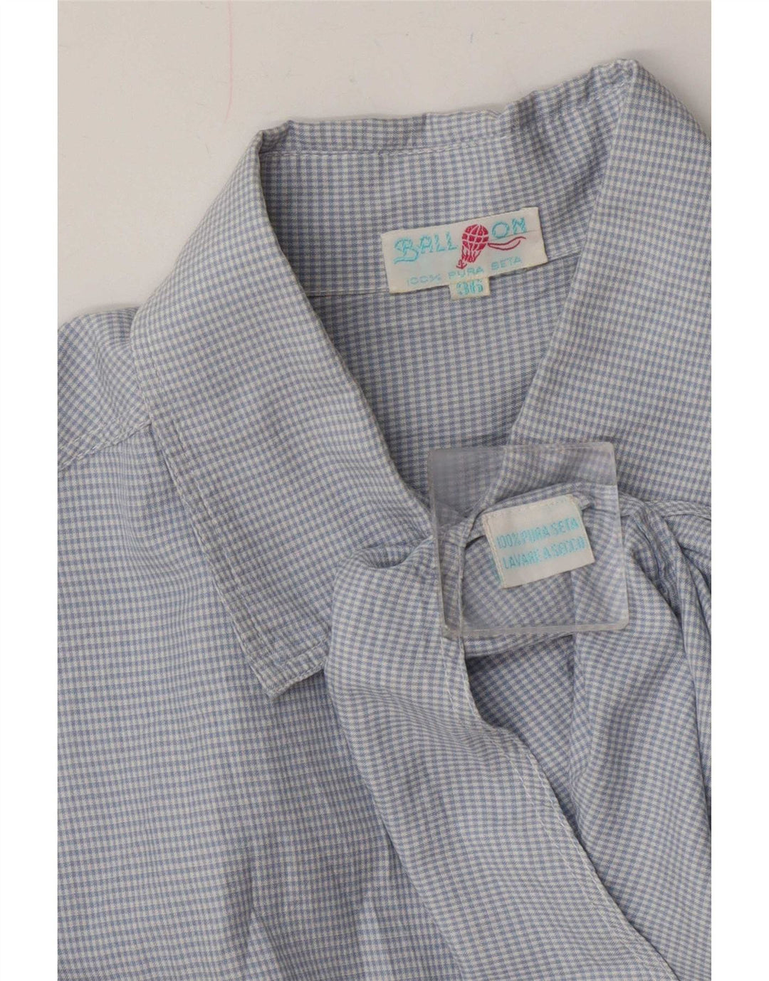 Camisa grande feminina Balloon EU 36 pequena seda azul gingham