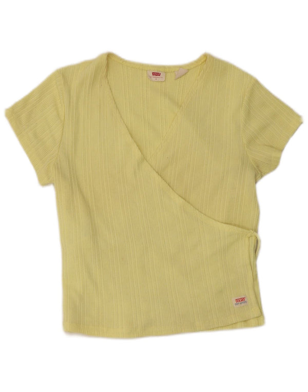 Top de cardigã feminino Levi's Crop Wrap UK 8 pequeno algodão amarelo