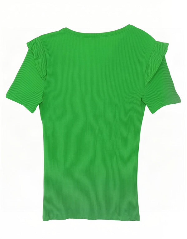Camiseta feminina Zara Crop Top UK 12 algodão verde médio