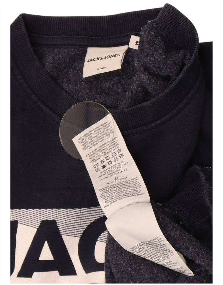 Jack & Jones moletom gráfico masculino jumper médio azul marinho algodão