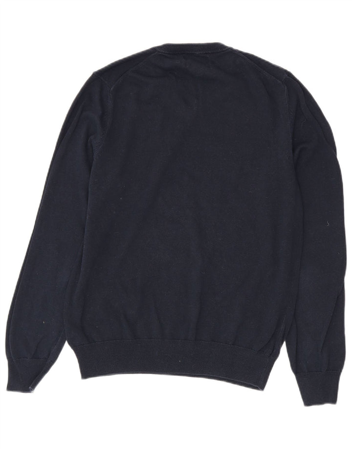 Suéter masculino Marks & Spencer com decote em V, algodão azul marinho médio