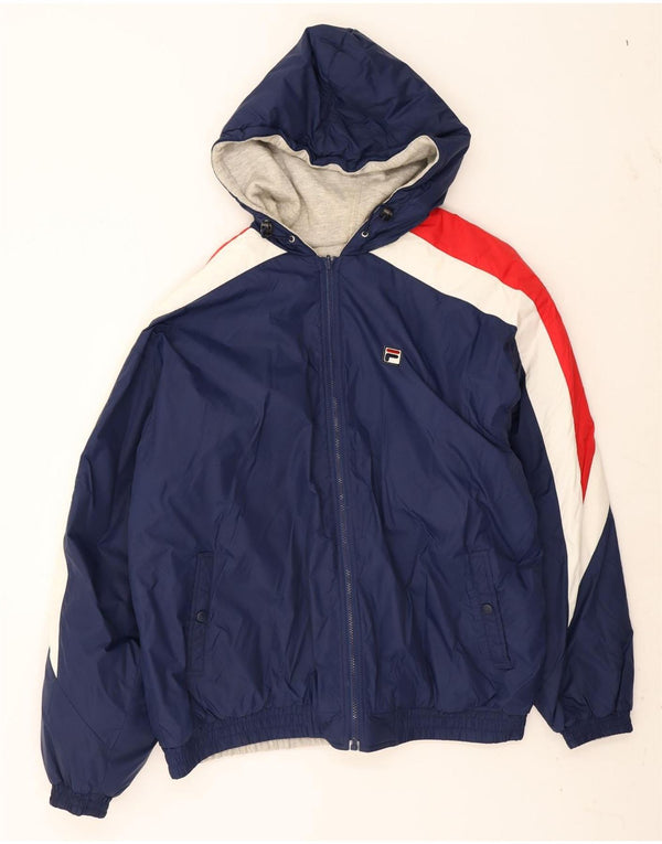 Fila Mens Hooded Reversible Jacket UK 42 XL Navy Blue Colourblock Polyamide