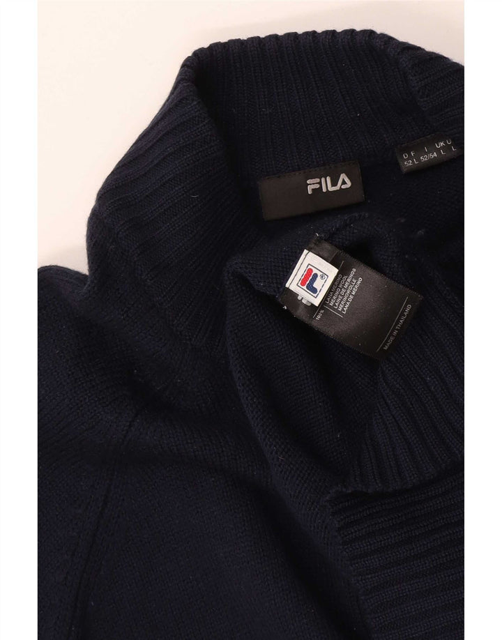 Suéter masculino Fila com zíper e gola grande de lã merino azul marinho