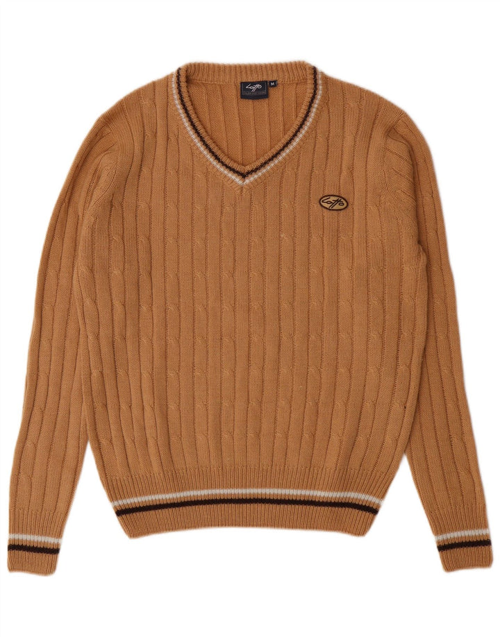 Suéter masculino Lotto com decote em V, acrílico marrom médio