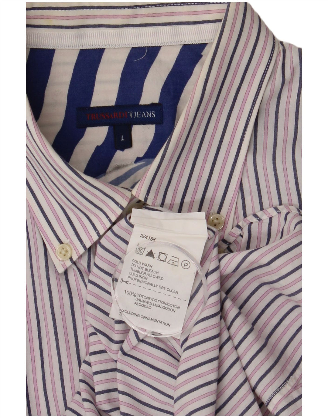 Camisa masculina TRUSSARDI JEANS grande algodão listrado branco