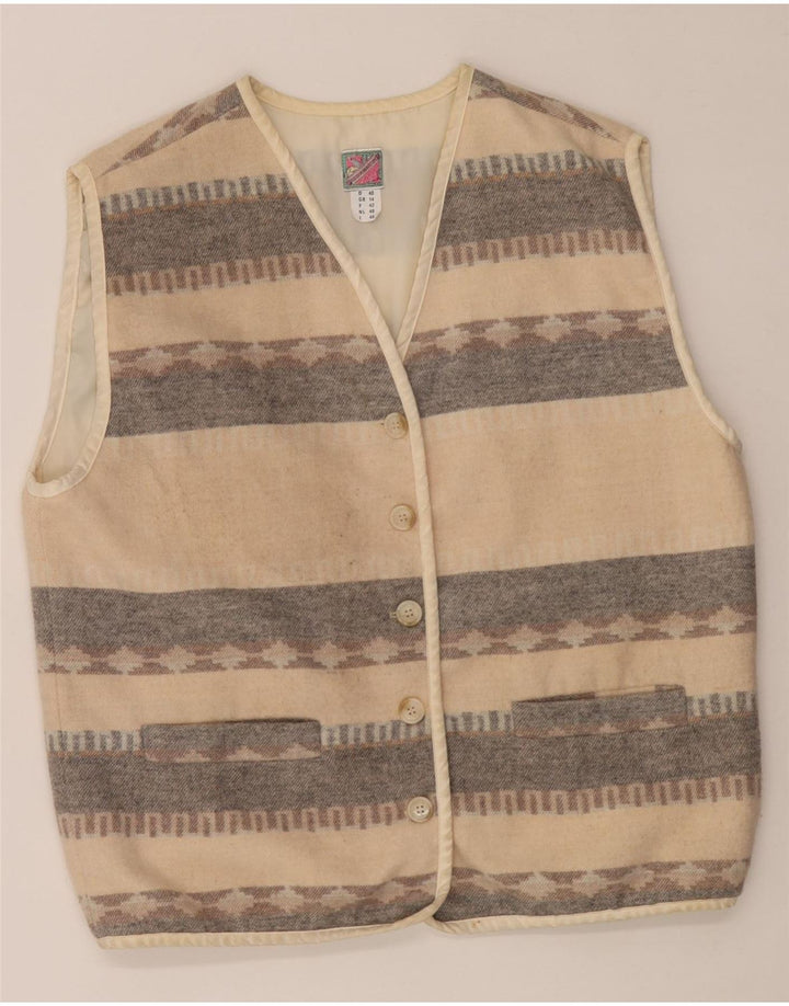 Colete feminino vintage UK 14 grande lã geométrica bege