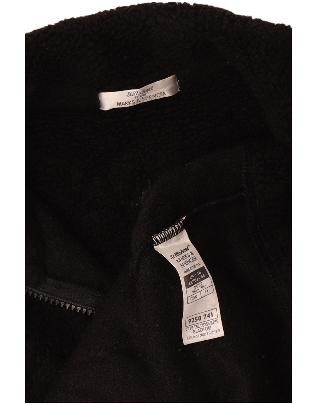 Jaqueta de lã feminina Marks & Spencer Reino Unido 16 grande poliéster preto