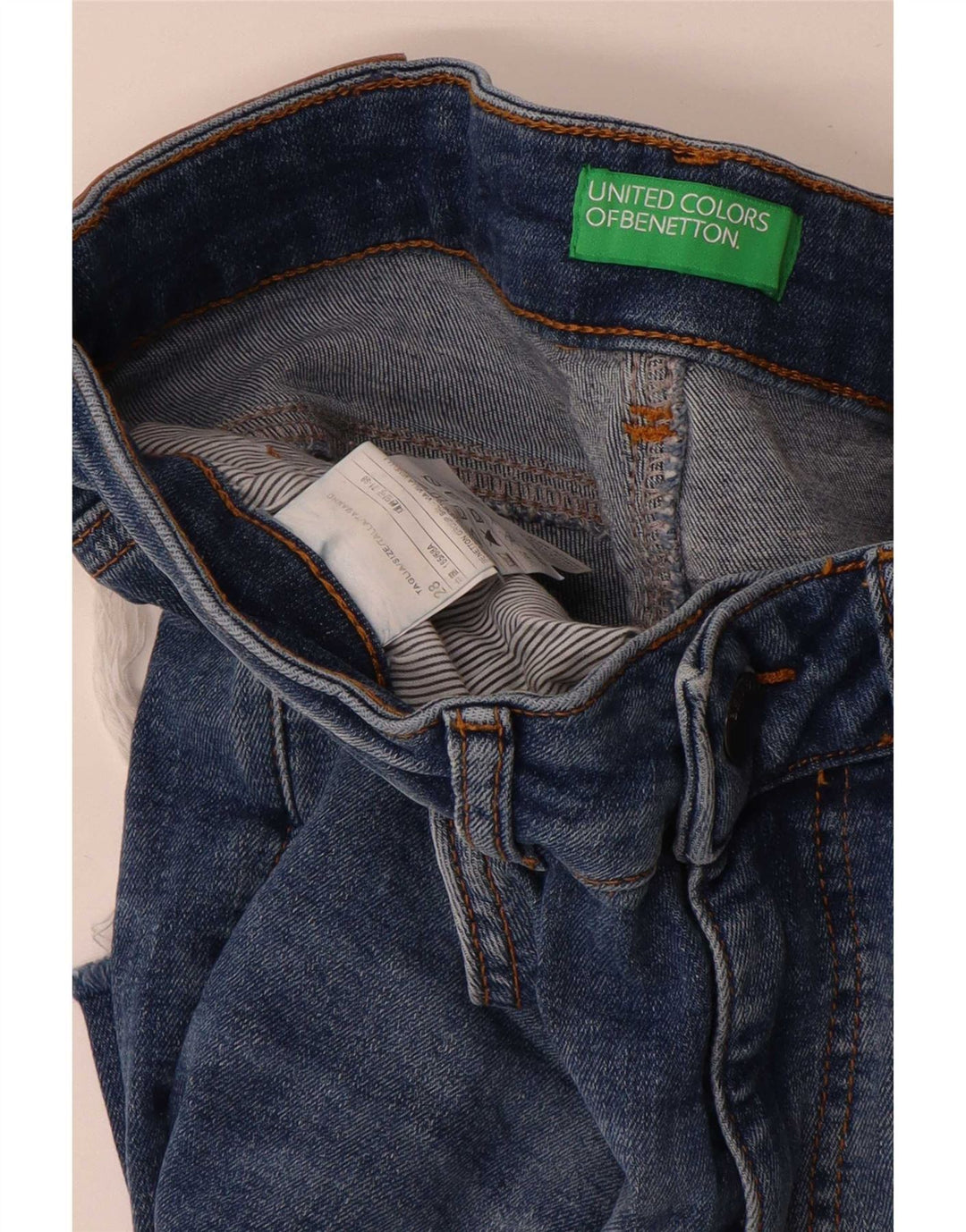 Jeans retos femininos Benetton W28 L28 algodão azul