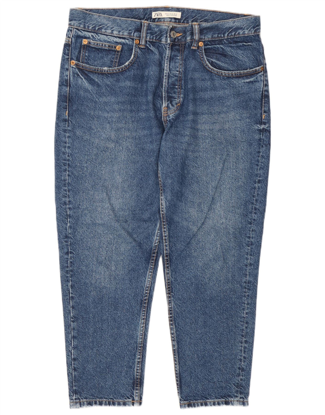 Zara Calça jeans masculina cortada EU 46 XL W36 L25 Azul