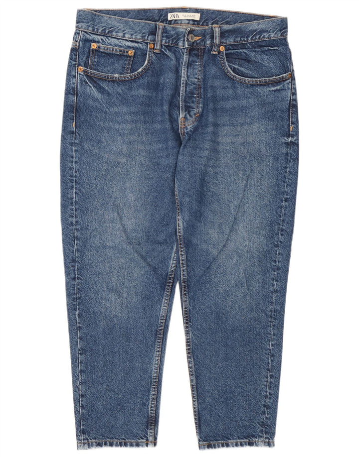 Zara Calça jeans masculina cortada EU 46 XL W36 L25 Azul