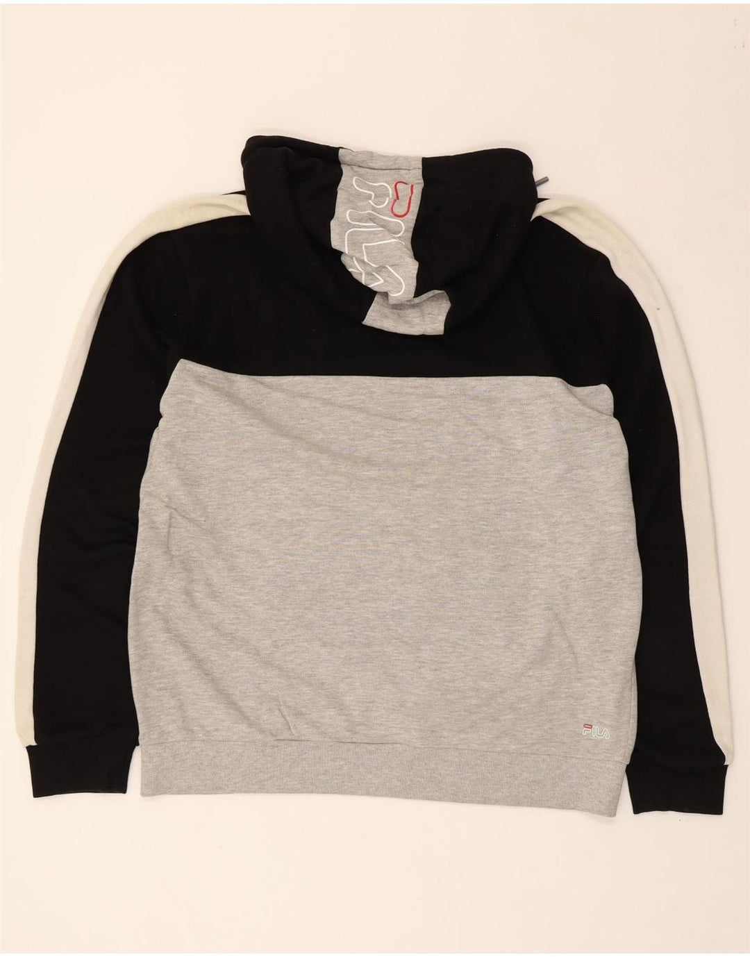 Suéter com capuz gráfico masculino Fila grande bloco cinza