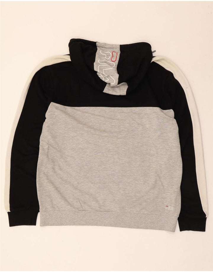 Suéter com capuz gráfico masculino Fila grande bloco cinza