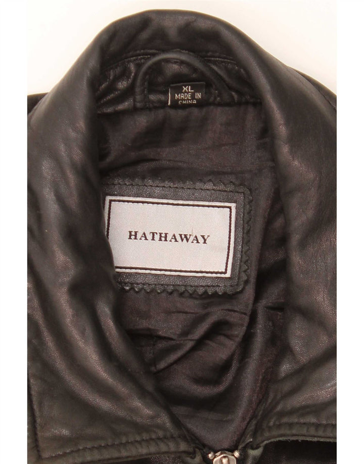 Jaqueta de couro masculina Hathaway Reino Unido 42 XL couro preto