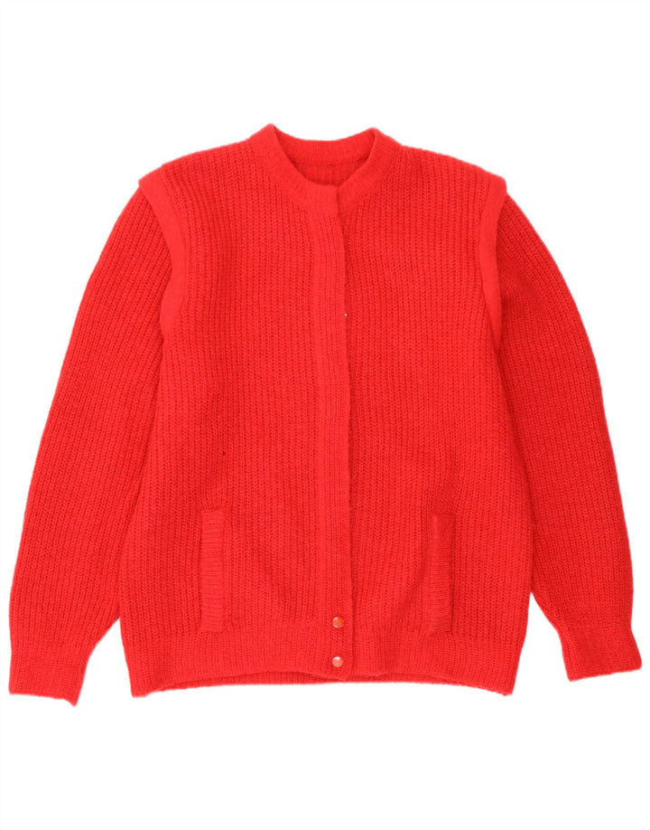 Suéter Cardigan Feminino Vintage Reino Unido 16 Grande Vermelho