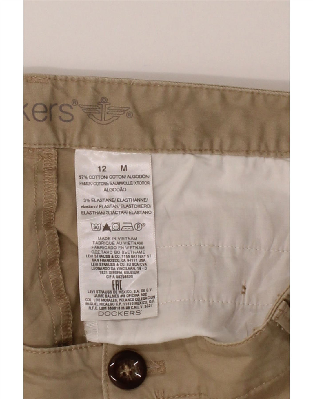 DOCKERS Womens Slim Capri Trousers US 12 Large W36 L22 Beige Cotton Vintage Dockers and Second-Hand Dockers from Messina Hembry 