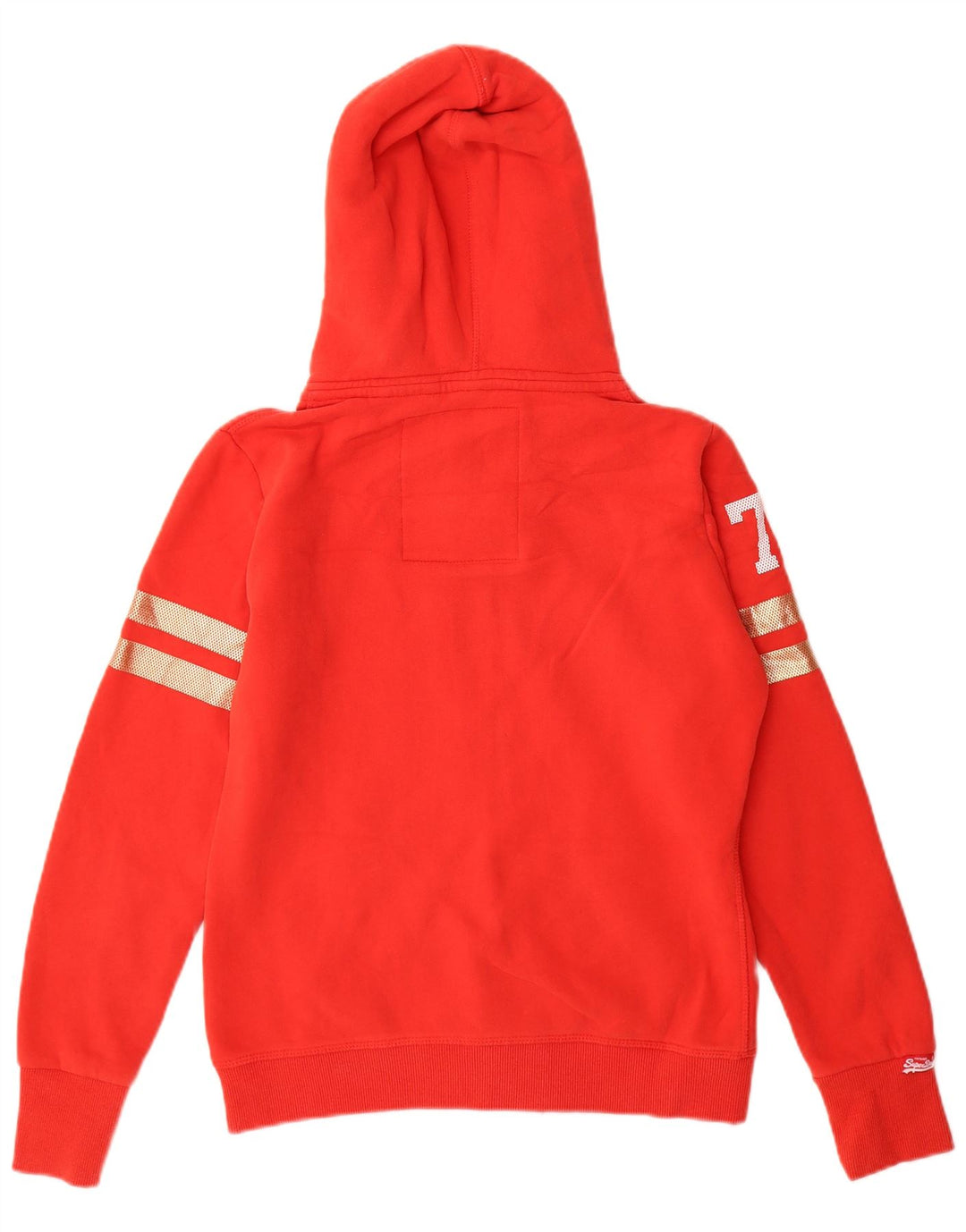 Suéter feminino SUPERDRY com capuz e zíper gráfico Reino Unido 12 algodão vermelho médio