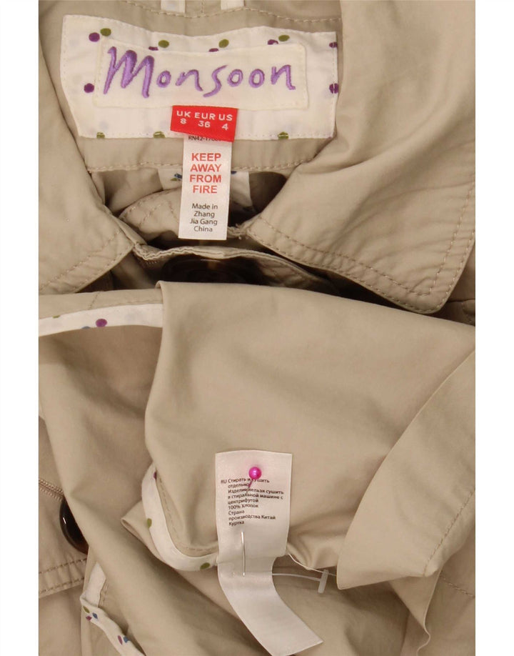 Trench Coat feminino Monsoon UK 8 pequeno algodão bege