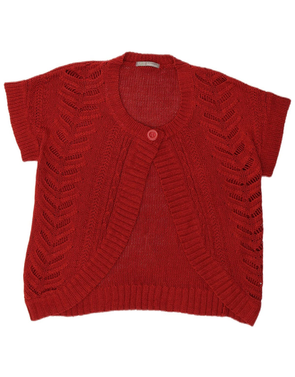 Suéter cardigã feminino de manga curta Marks & Spencer Reino Unido 14 grande vermelho