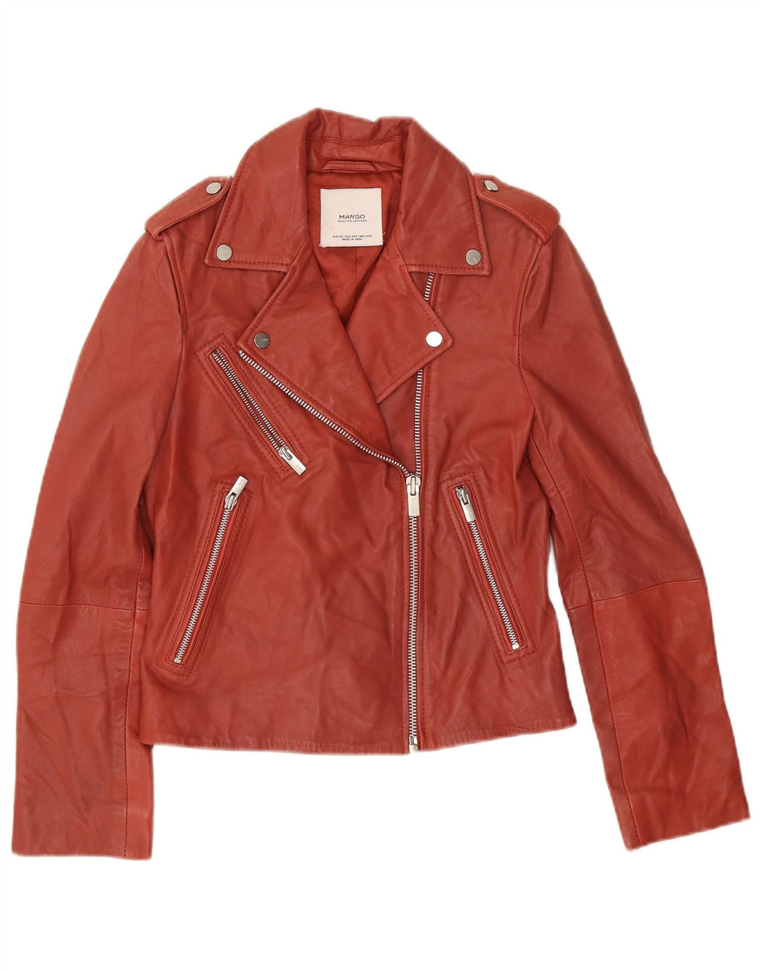 Jaqueta feminina de couro Mango para motociclista UK 6 XS couro vermelho