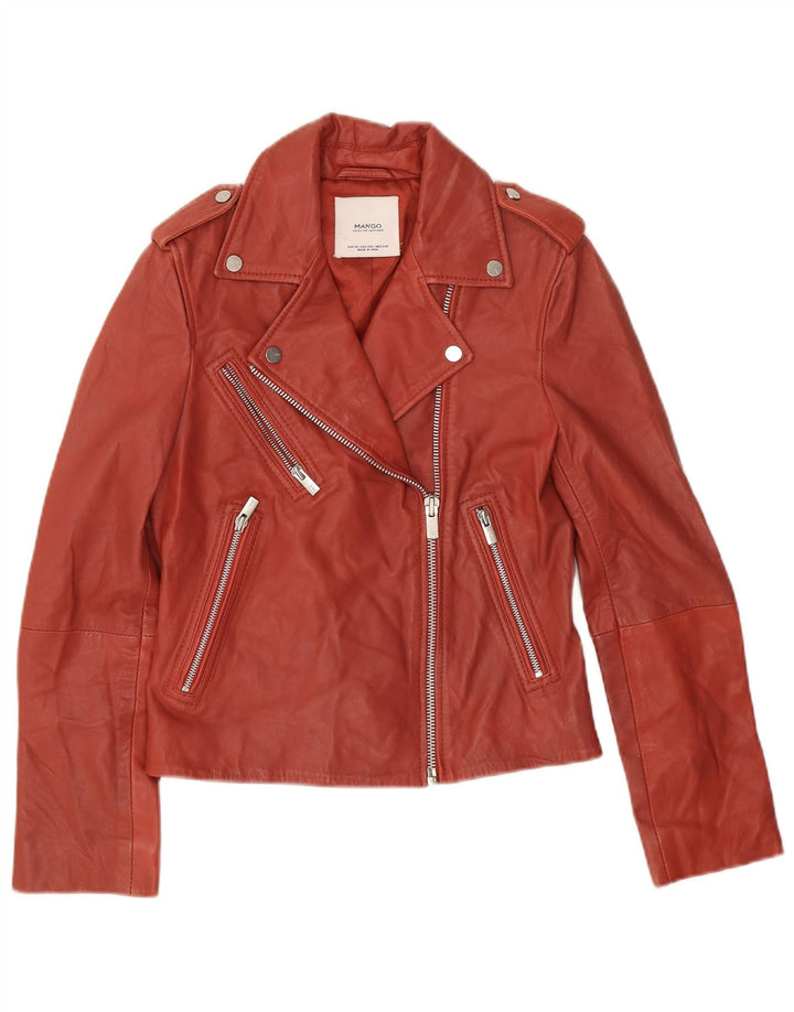 Jaqueta feminina de couro Mango para motociclista UK 6 XS couro vermelho