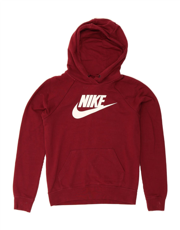 NIKE Womens Oversized Graphic Hoodie Jumper UK 6 XS Burgundy Cotton Vintage Nike and Second-Hand Nike from Messina Hembry 