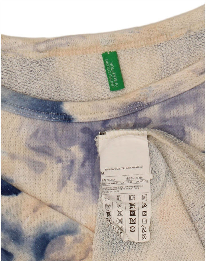 Top feminino BENETTON manga 3/4 Reino Unido 14 algodão floral azul médio