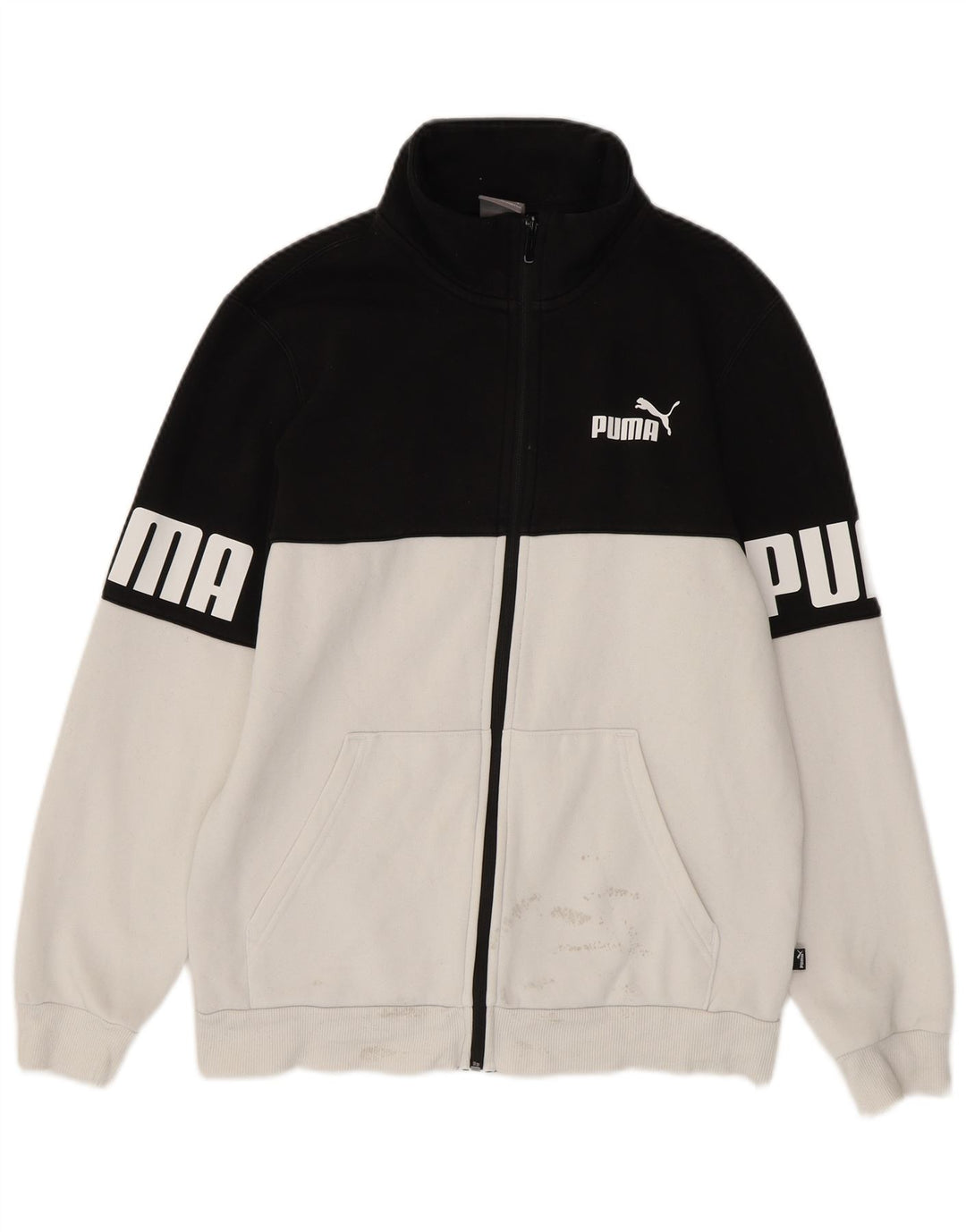 PUMA Mens Graphic Tracksuit Top Jaqueta Pequeno Algodão Colorblock Branco