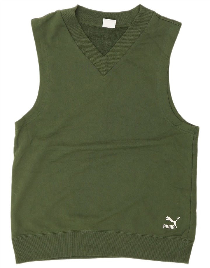 PUMA moletom masculino sem mangas jumper pequeno algodão verde