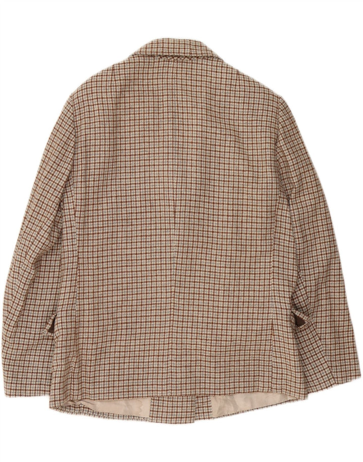 Jaqueta blazer vintage feminina com 3 botões Reino Unido 16 grande xadrez marrom
