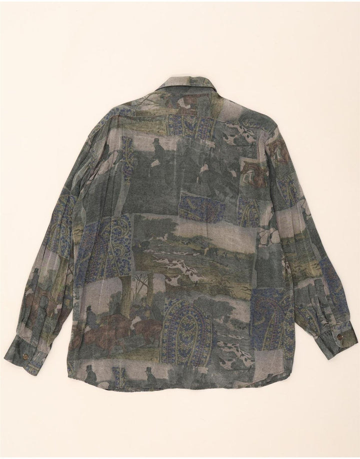 Camisa masculina vintage com padrão abstrato média rayon multicolorido