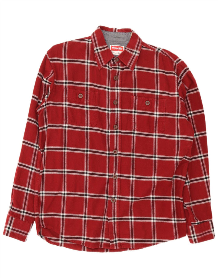 Camisa masculina de flanela Wrangler de algodão xadrez vermelho médio