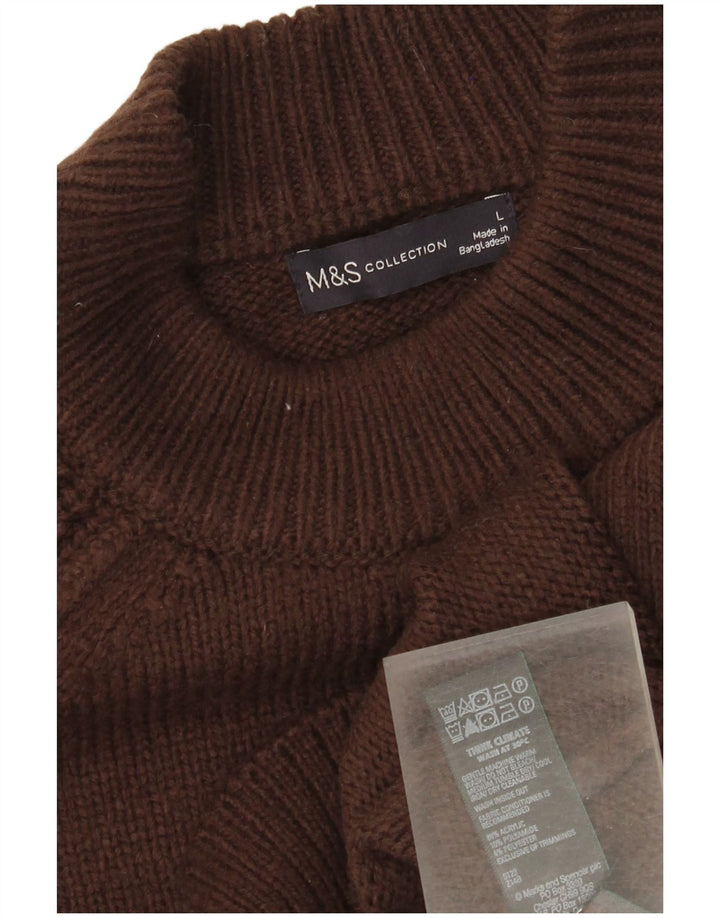 Suéter feminino Marks & Spencer com gola tartaruga Reino Unido 16 grande acrílico marrom