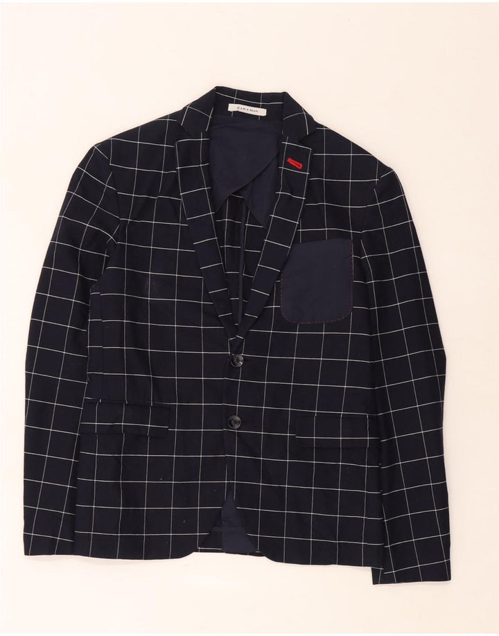 Jaqueta blazer masculina Zara com 2 botões EU 46 pequeno algodão xadrez azul marinho