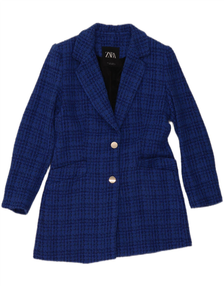 Jaqueta blazer feminina Zara com 2 botões Reino Unido 10 pequeno algodão xadrez azul